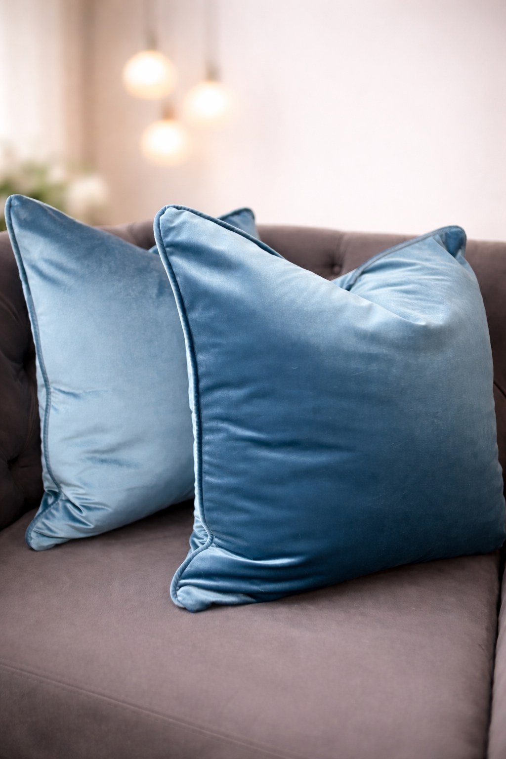 Azure Luxe Velvet Cushion with matching piping (60 X 60 cm)